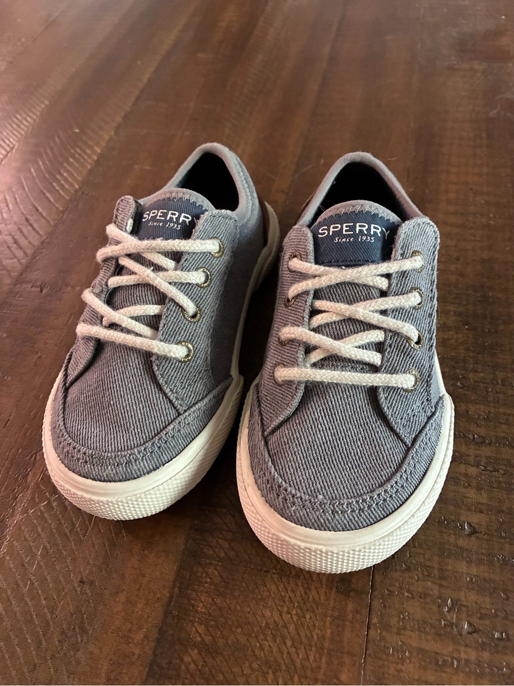 Sperry Kids Gray Canvas Lace-Up Boat Sneakers with White Sole